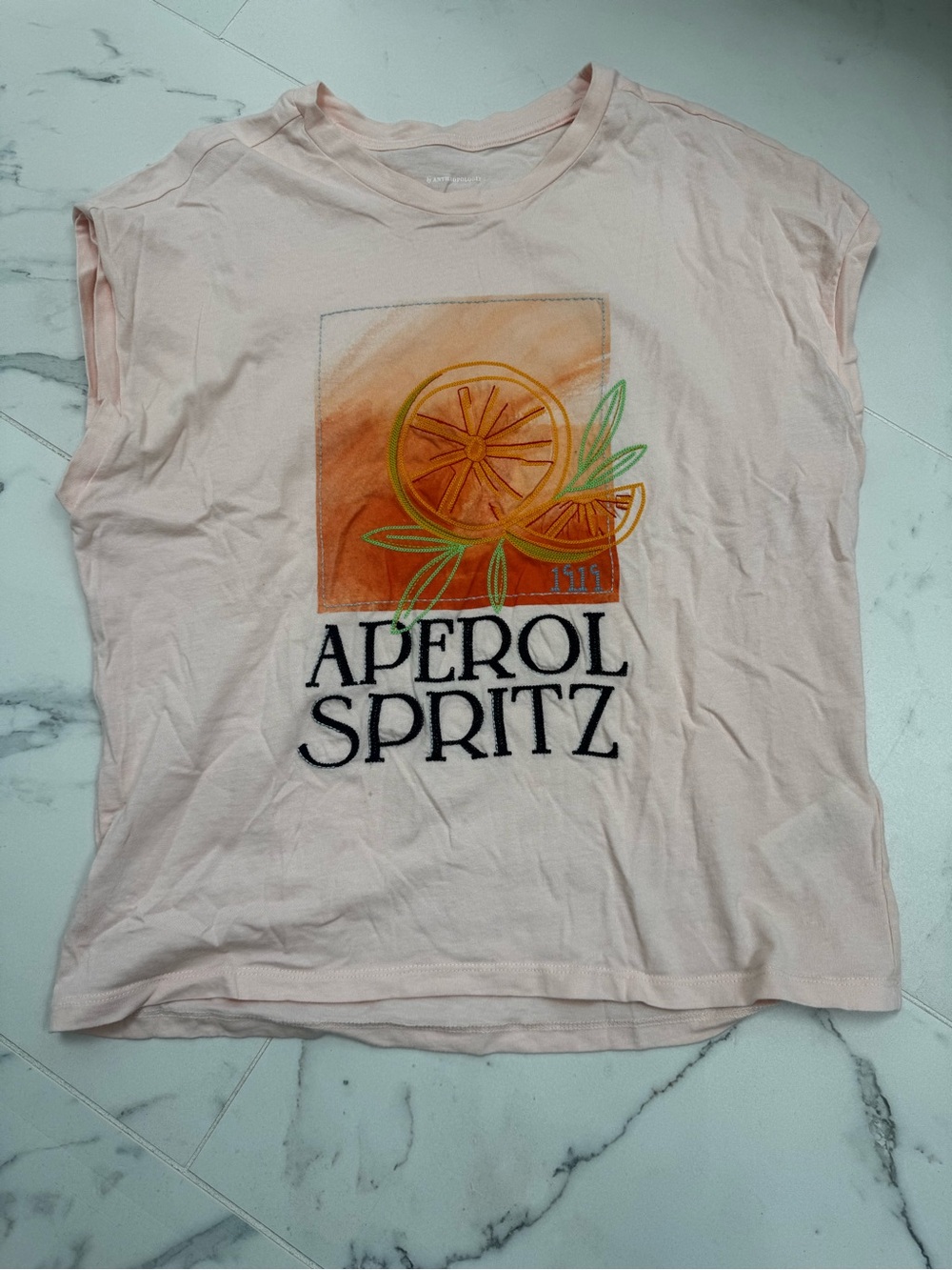 Anthropologie Aperol Spritz Graphic Cap-Sleeve Tee - Peach/pink - Picture 5 of 5